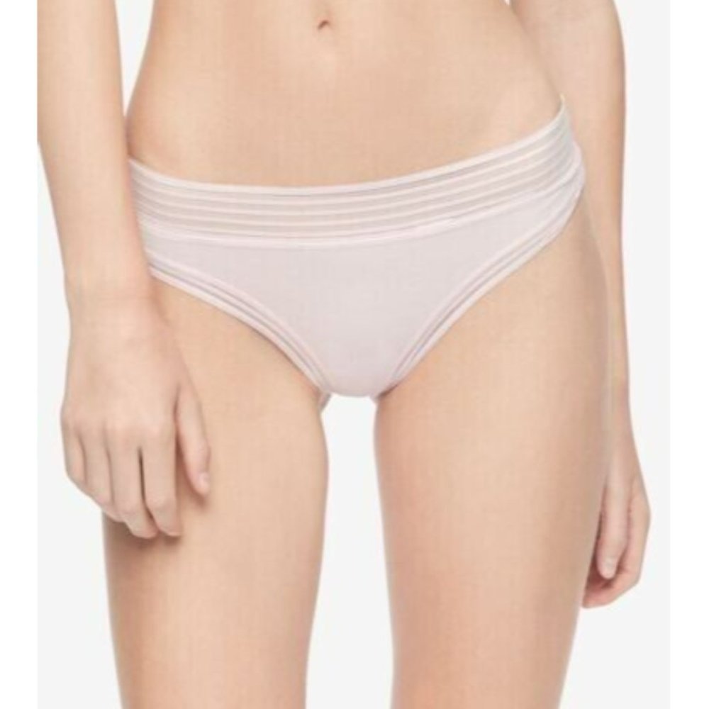 Women's Calvin Klein Striped-Waist Thong Underwear Light Pink Size Large